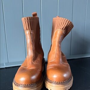 Anthropologie Caramel Brown Leather Ankle Boots